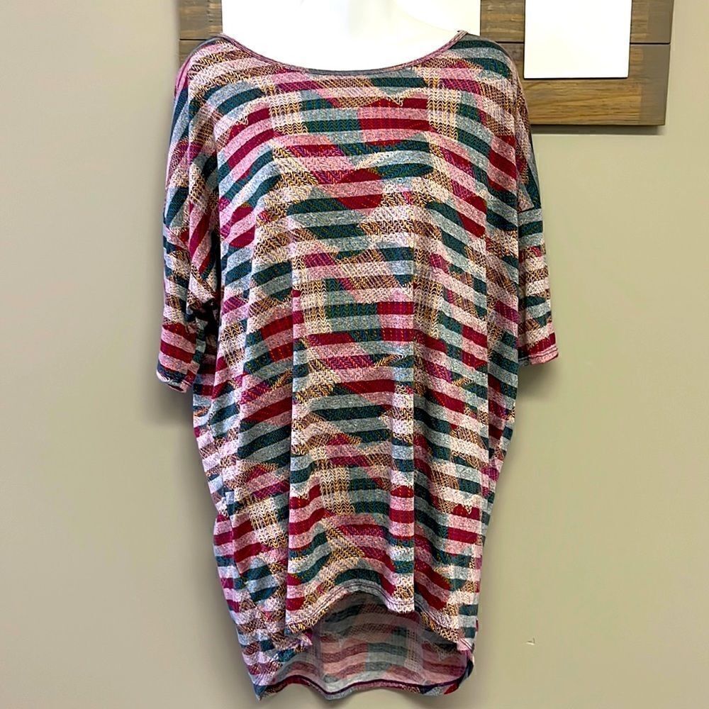 LulaRoe Irma Striped High Low Tunic Short Sleeve High Low Scoop-neck Shirt-Lg